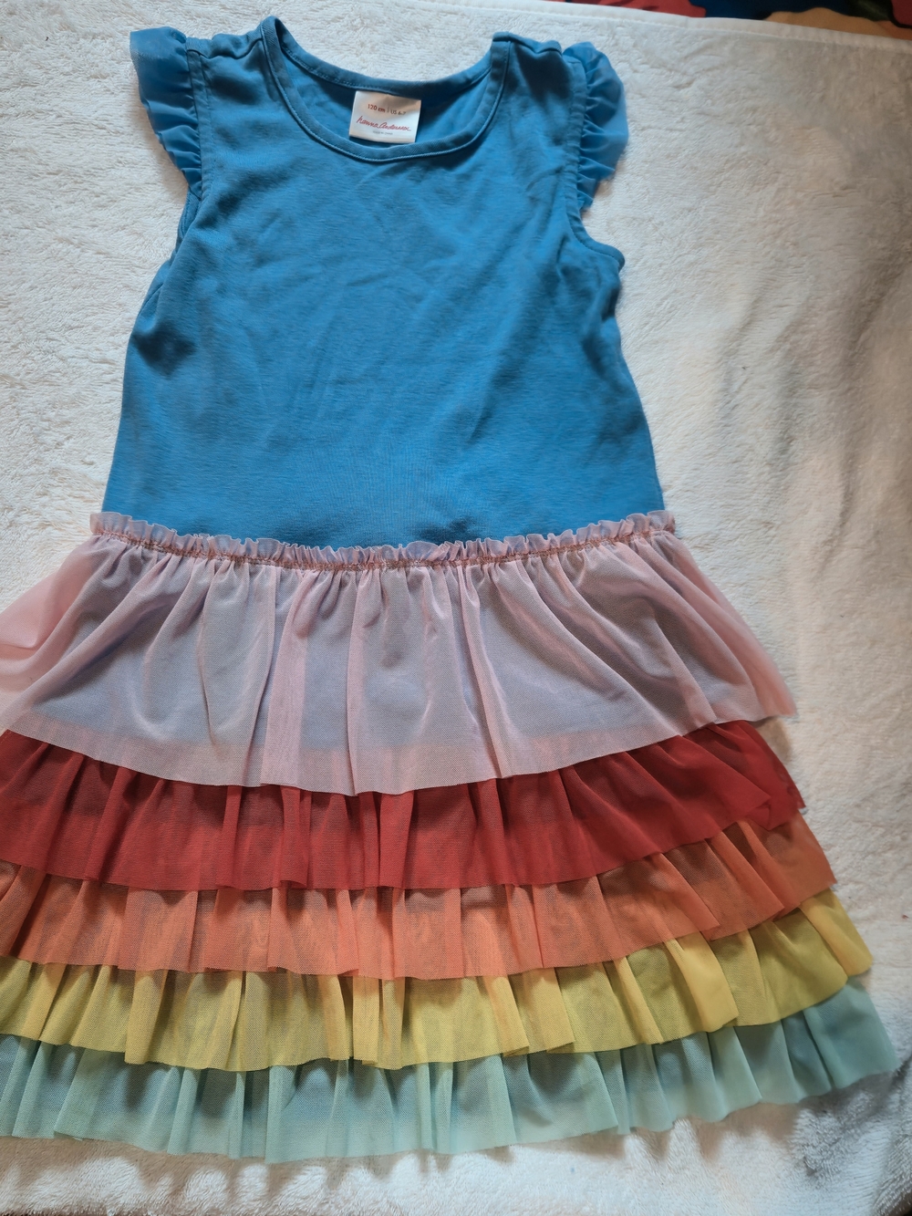 Hanna Andersson Blue Knit Bodice Rainbow Tiered Tulle Dress